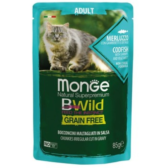 Monge BWild sos za mačke - bakalar, račići i povrće 28x85g