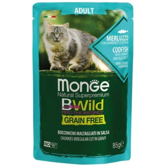 Monge BWild sos za mačke - bakalar, račići i povrće 28x85g