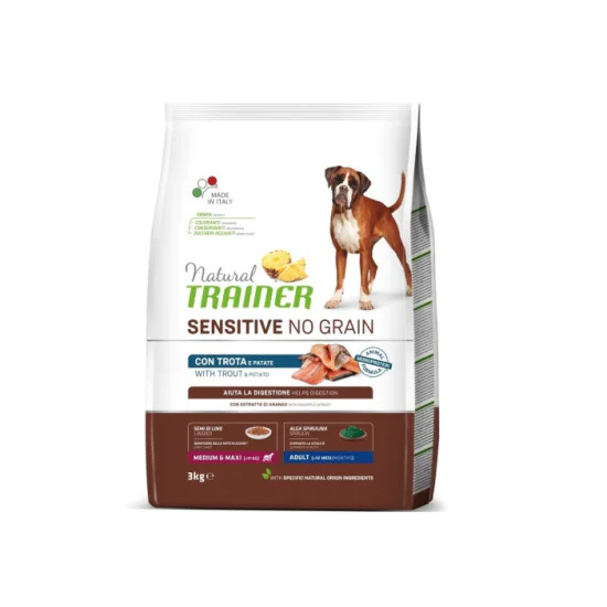 Trainer Natural SENSITIVE No Grain hrana za pse - Pastrmka - Medium&Maxi Adult 3kg Trainer Natural SENSITIVE No Grain hrana za pse - Pastrmka - Medium&Maxi Adult 3kg