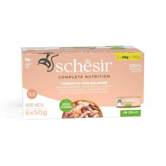 Schesir Complete&Balanced konzerva za mačke Multipack - Tuna i losos u želeu 6x50g Schesir Complete&Balanced konzerva za mačke Multipack - Tuna i losos u želeu 6x50g