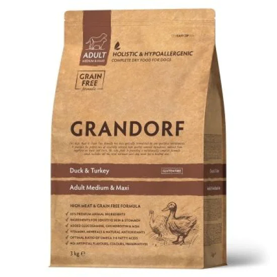 Grandorf Dog Adult Medium & Maxi Breeds - Pačetina & Ćuretina 1kg