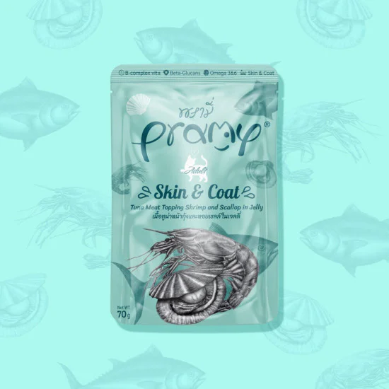Pramy Cat Skin&Coat - Tuna sa škampima i jakobovim kapicama u želeu 70g