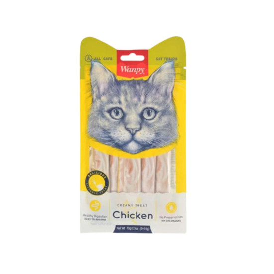 Wanpy Cat Creamy Lickable Treats for Cats - Chicken 5x14g Wanpy Cat Creamy Lickable Treats for Cats - Chicken 5x14g