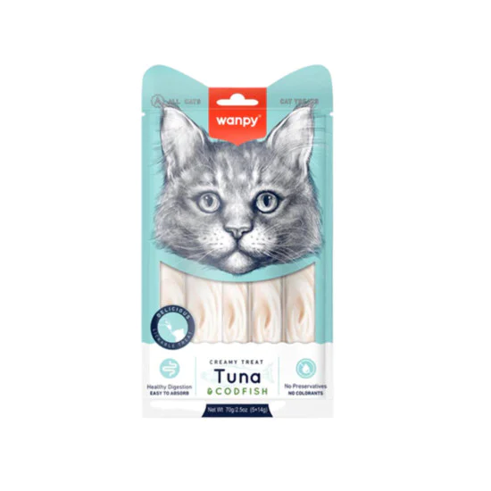 Wanpy Cat Creamy Lickable Treats for Cats - Tuna & Bakalar 5x14g Wanpy Cat Creamy Lickable Treats for Cats - Tuna & Bakalar 5x14g