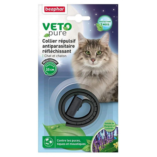 Beaphar VETOpure Cat ogrlica za mačke i mačiće 35cm - crna sa reflektujućom trakom