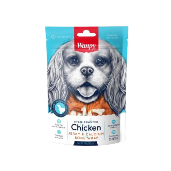 Wanpy Chicken Jerky & Calcium Bone Wrap 100g Wanpy Chicken Jerky & Calcium Bone Wrap 100g