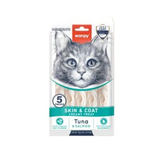 Wanpy Cat Creamy Lickable Treats for Cats Skin&Coat - Tuna & Salmon 5x14g