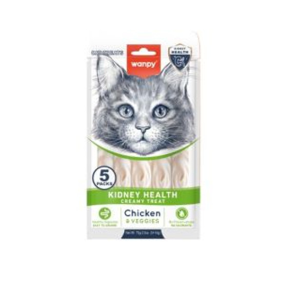 Wanpy Cat Creamy Lickable Treats for Cats Kidney care - Chicken & Veggies 5x14g