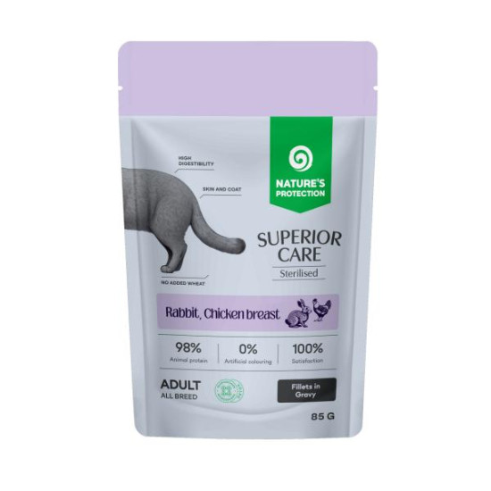 Nature's Protection Superior Care sos za mačke - Adult Sterilised Rabbit&Chicken Breasts&Cranberries 85g