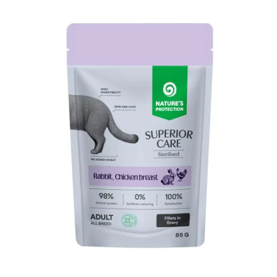 Nature's Protection Superior Care sos za mačke - Adult Sterilised Rabbit&Chicken Breasts&Cranberries 85g