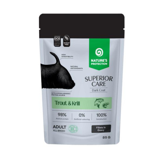Nature's Protection Superior Care sos za pse - Adult Black Coat White Trout&Krill 85g