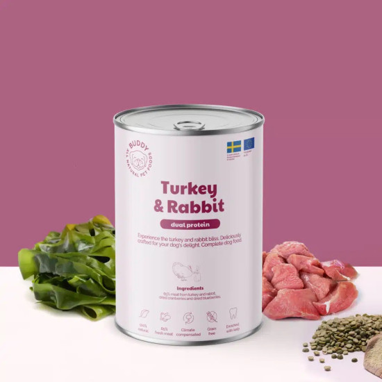 Buddy konzerva za pse Dualprotein - Turkey & Rabbit 400g