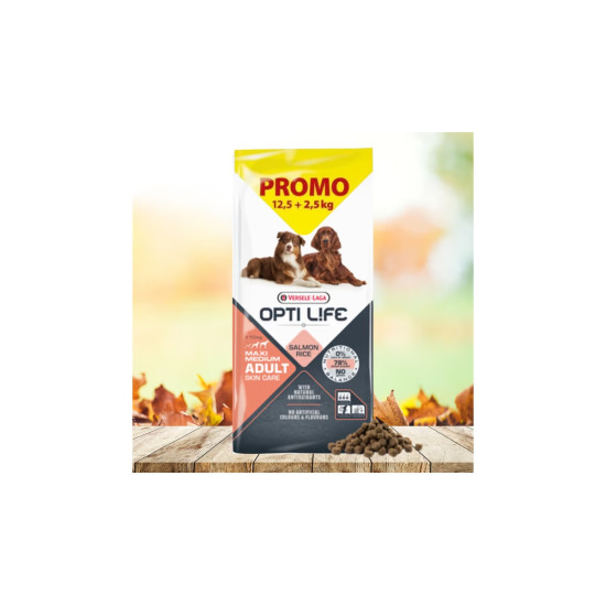 Opti Life hrana za pse Adult Skin Care Medium&Maxi - Losos 12.5kg + 2.5kg