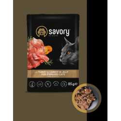 Savory cat kesica za mačke Adult Sterilised - Ćuretina i šargarepa u želeu 22x85g