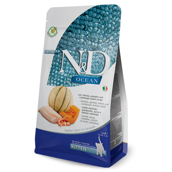 N&D Ocean hrana za mačke Kitten - Bakalar, škampi, bundeva i dinja 300g