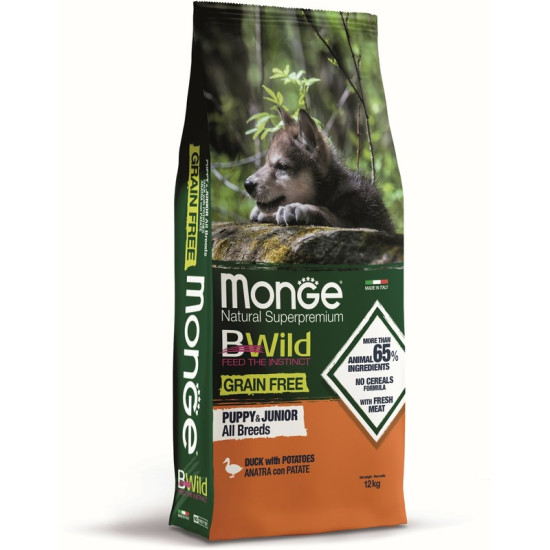 Monge BWild hrana za pse Grain free Puppy - pačetina i krompir 12kg Monge BWild hrana za pse Grain free Puppy - pačetina i krompir 12kg