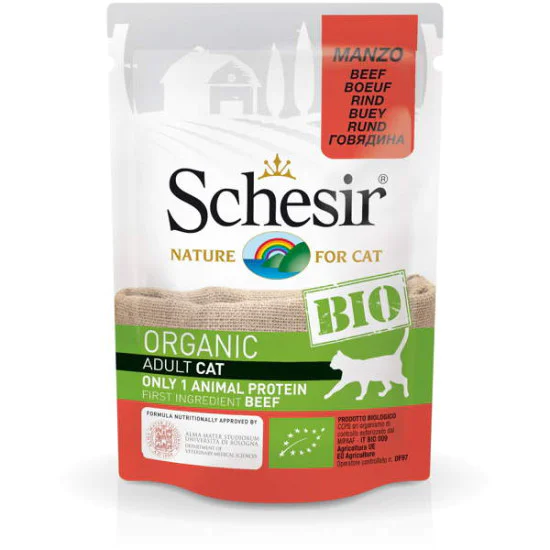 SCHESIR Bio Kesica za mačke - govedina 85g