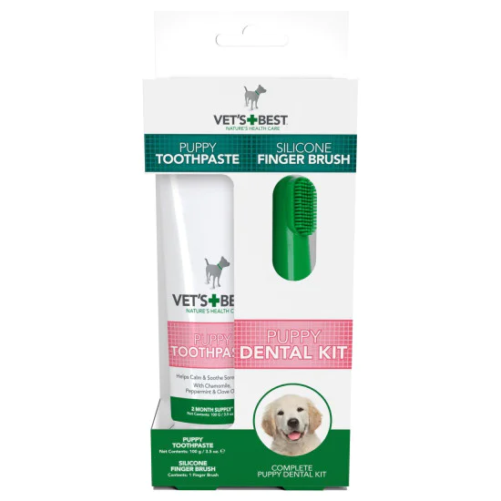 Vets Best Dental komplet za štence - četkica i pasta za zube