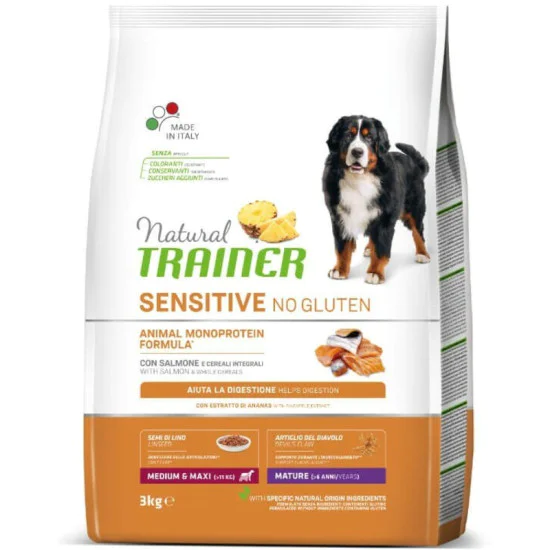 Trainer Natural SENSITIVE No Gluten hrana za starije pse - Losos - Medium/Maxi Mature 12kg Trainer Natural SENSITIVE No Gluten hrana za starije pse - Losos - Medium/Maxi Mature 12kg