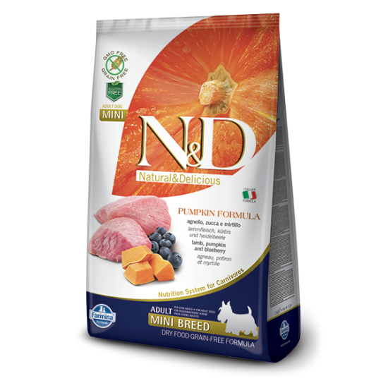 N&D Pumpkin hrana za pse Adult Mini - Jagnjetina i borovnica 800g