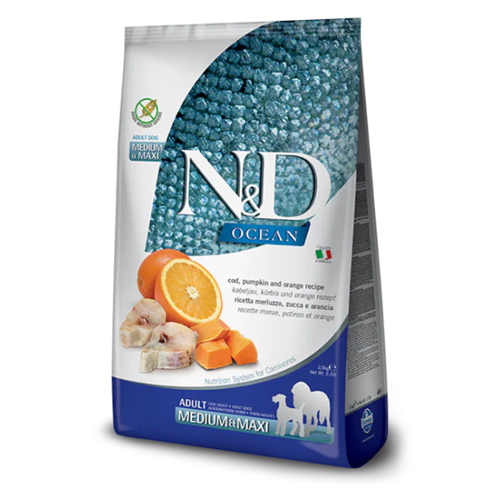 N&D Ocean hrana za pse Adult Medium&Maxi - Bakalar, Bundeva i narandža 2.5kg