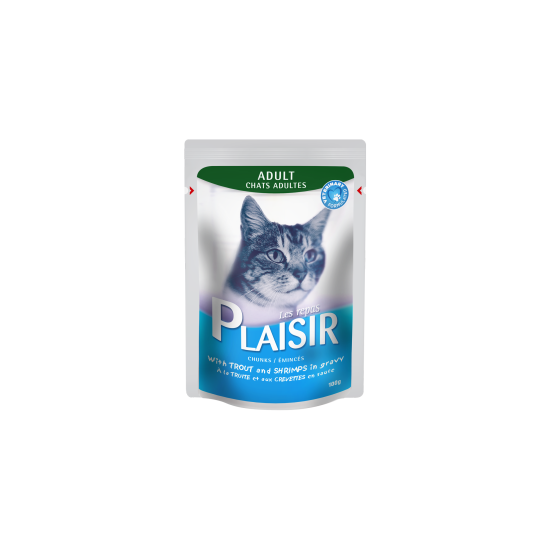 Plaisir - komadići pastrmke i škampi u sosu 22x 100gr