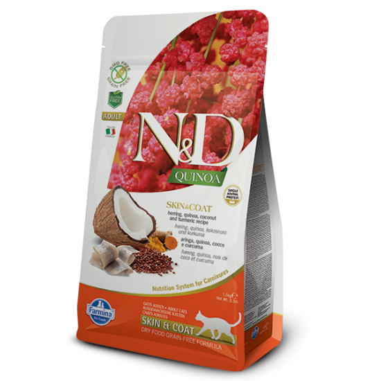 N&D Quinoa hrana za mačke - Skin & Coat Herring Cocunut & Curcuma 300g
