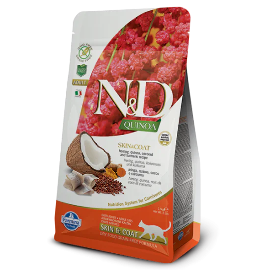 N&D Quinoa hrana za mačke - Skin & Coat Herring Cocunut & Curcuma 300g