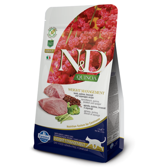 N&D Quinoa hrana za mačke - Weight Management Lamb Broccoli & Asparagus 1.5kg